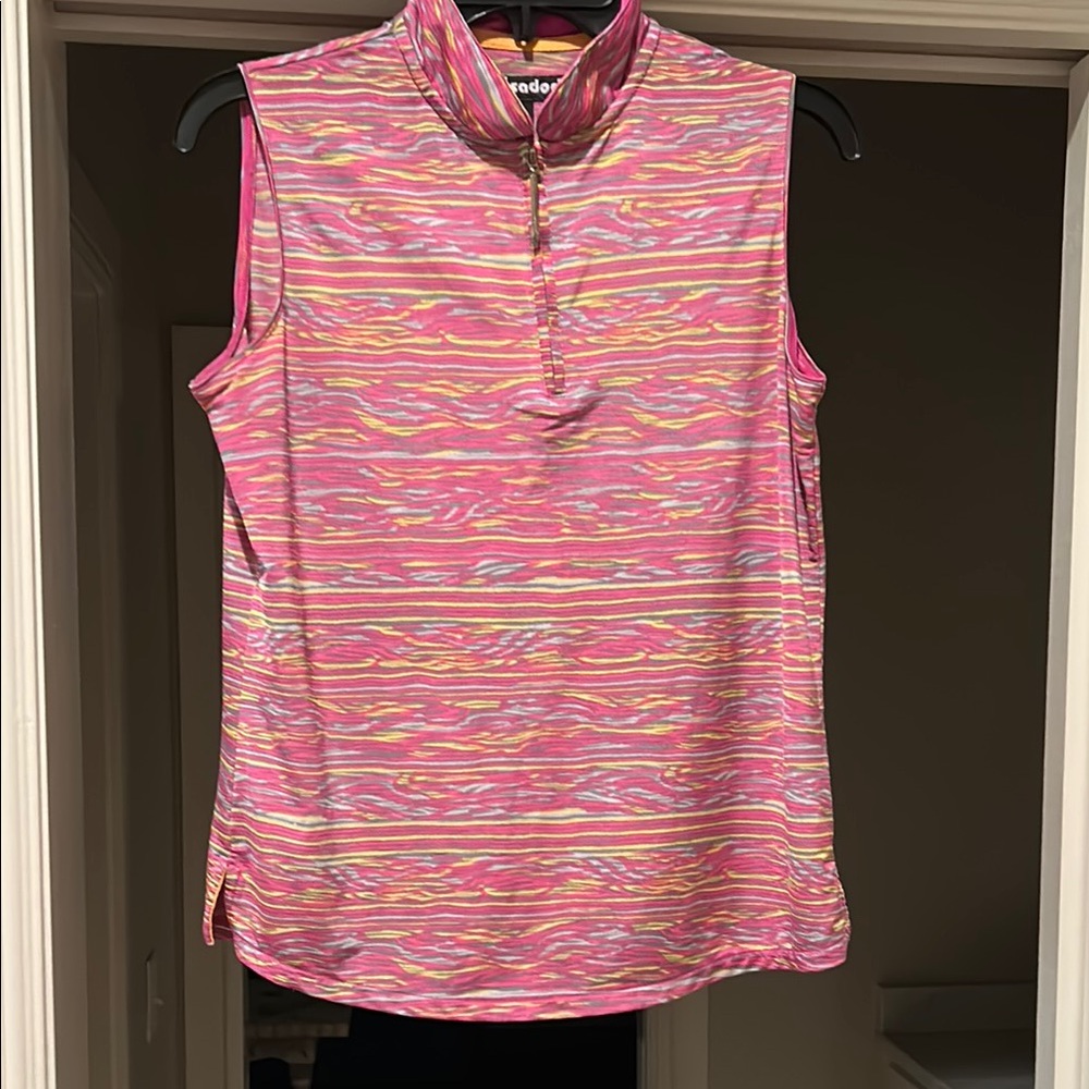 Jamie Sadock Pink and Yellow Sleeveless Polo Golf Shirt